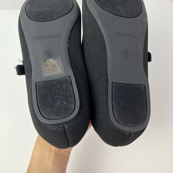 Cusolemore Sz 8.5 Square Toe Mary Jane Flats Black Knit Fabric Hidden Wedge - Picture 15 of 16
